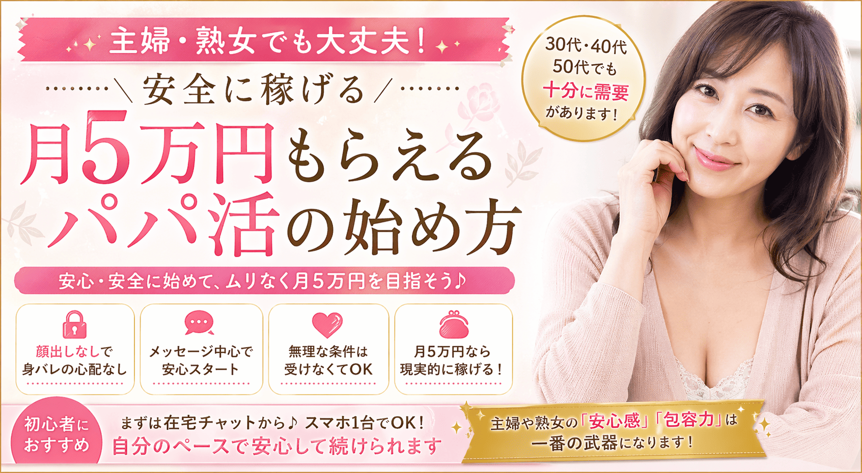 主婦・熟女が安全に稼げる月5万円もらえるパパ活の始め方